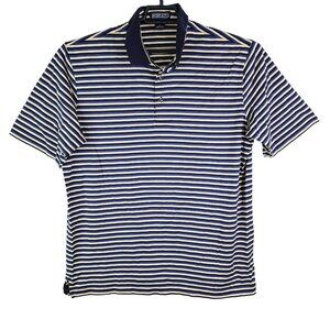 Men's Vintage Lands End Striped Polo Shirt Regular Cotton Navy Yellow L 42-44